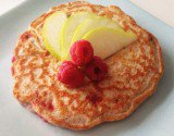 healthy pancake with apple and raspberry